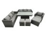 Fimous Rattan Dining Table Sofa Set with 3 Footstool Armchair Outdoor 10 Seat Garden Furniture Set Dark Grey Mixed
