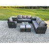 Fimous 9 Seater Outdoor Rattan Garden Furniture Set Conservatory Patio Sofa Coffee Table With Reclining Chair 2 Small Footstools 2 Side Tables Dark Grey Mixed