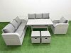 Fimous 9 Seater Poly Rattan Outdoor Garden Furniture Rectangular Dining Table Sofa Set Patio 3 Seater Sofa Reclining Chair 3 Seater Sofa Stools Side Table Light Grey