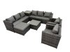 Fimous 9 Seater Garden Outdoor Rattan Furniture Set Patio Corner Sofa Coffee Table with 2 Chiar Side Table Big Stool Dark Grey
