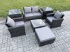 Fimous 5 Seater Outdoor Garden Furniture High Back Rattan Sofa Set with Square Coffee Table 2 SideTables Big Footstool Dark Grey Mixed