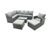 Fimous 9 Seater Rattan Lounge Corner Sofa Set Wicker PE Outdoor Garden Furniture Set with Coffee Table 2 Big Fotstools Dark Grey Mixed