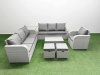 Fimous 9 Seater Poly Rattan Outdoor Garden Furniture Sofa Set Patio 3 Seater Sofa Reclining Chair 3 Seater Sofa Stools Side Table Light Grey