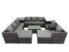 Fimous 10 Seater Garden Outdoor Rattan Furniture Set Patio Corner Sofa Rectangular Coffee Table with 2 Big Stools Side Table Dark Grey