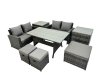 Fimous 7 Seater Wicker PE Rattan Furniture Outdoor Dining Table Double Seat Sofa 2 Side Table 3 Stool Set Dark Grey Mixed