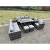 Fimous 10 Seater Outdoor PE Rattan Garden Furniture Gas Fire Pit Dining Table Set Lounge Sofa 2 PC Armchairs With 2 Stools Dark Grey Mixed Patio