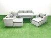 Fimous 8 Pieces Outdoor Rattan Sofa Set with Cushions Patio Garden Furniture Sets with Armchair Dining Table Side Table 2 Big Footstools