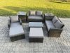 Fimous Rattan Garden Furniture Set 7 Seater Patio Outdoor Lounge Sofa Chair Set with Rectangular Coffee Table 2 Big Footstool 2 Side Tables Dark Grey Mixed
