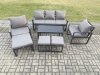 Fimous Aluminium 7 Pieces Garden Furniture Sofa Set with Cushions 8 Seater Outdoor Patio Set with 2 Armchair 3 Footstools Dark Grey