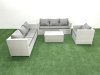 Fimous Wicker PE Rattan Sofa Garden Furniture Set with Armchair Oblong Coffee Table Light Grey Mixed