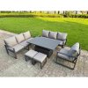 Fimous Aluminium Garden Furniture Sets,8 Seater Outdoor Sofa Dining Set with Adjustable Rising Lifting Dining Table 2 Side Tables Big Footstool for Yard,Poolside, Patio, Dark Grey