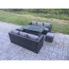 Fimous PE Wicker Outdoor Garden Furniture Set Patio Rattan Rectangular Dining Table Lounge Sofa with 2 Small Footstool 8 Seater Dark Grey Mixed
