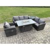 Fimous Garden Patio Furniture Wicker Rattan Gas Fire Pit Table and Sofa Chair set with Side Table