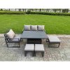 Fimous Aluminum Outdoor Dining Set Patio Dining Furniture Set Includes Adjustable Rising Lifting Dining Table Chairs with 2 Small Footstools 2 Side Tables