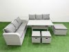 Fimous Outdoor Garden Furniture Sets 9 Seater Wicker Rattan Furniture Sofa Sets with Rectangular Dining Table high Back Lounge Sofa 3 Stools Side Table Light Grey