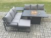 Fimous Aluminium 7 Seater Outdoor Garden Furniture Lounge Sofa Set Gas Fire Pit Dining Table with Big Footstool Side Table Dark Grey