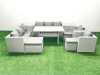Fimous Rattan Garden Furniture Set Outdoor 8 Seater Patio Dinin g Sofa Sets with Dining Table 2 Chairs 2 Side Tables 3 Footstools Light Grey Mixed