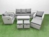 Fimous PE Rattan Garden Furniture Set Reclining Chair Sofa Lounge Sofa Set Rectangular Coffee Table 2 Side Table 3 Stools Light Grey