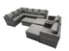 Fimous Outdoor Rattan Rectangular Coffee Table Corner Sofa Sets Garden Furniture Set with 2 Chairs 2 Big Stools Dark Grey Mixed