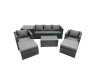 Fimous Rattan Garden Furniture Dining Set 7-seater Patio Coffee Table Sofa Set with Side Table 2 Armchair 2 Big Footstools Dark Grey Mixed