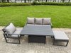 Fimous Aluminium Garden Furniture Set 5 Piece Aluminium Lounge Seating Adjustable Rising Lifting Dining Table Set with Cushions 2 Side Tables Dark Grey