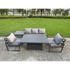 Fimous 4-Piece Aluminium Garden Furniture Sets 5 Seater Outdoor Sofa Set with Adjustable Rising Lifting Dining Table 2 Chairs