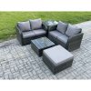 Fimous Rattan Sofa Set Outdoor Garden Furniture Set with Square Coffee Table Loveseat Sofa Big Footstool Side Table Dark Grey Mixed