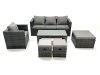 Fimous Rattan Garden Furniture Set Outdoor Lounger Sofa with Coffee Table Armchair 3 Footstools Dark Grey Mixed