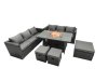 Fimous Rattan Garden Furniture Firepit Dining Set 9 Seater Lounge Sofa Table Set with 3 Footstool