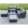 Fimous 6 Seater High Back Rattan Garden Furniture Set with Square Coffee Table 2 Big Footstool Love Sofa Indoor Outdoor Patio Lounge Sofa Set Dark Grey Mixed