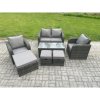 Fimous 7 Seater Rattan Lounge Sofa Set Outdoor Garden Furniture Set with Rectangular Coffee Table Love Sofa 3 Footstools Dark Grey Mixed