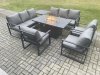 Fimous Aluminium Garden Furniture Outdoor Set Patio Lounge Sofa Gas Fire Pit Dining Table Set with 3 Armchair Side Table Dark Grey