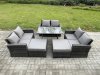 Fimous 8 Seater Garden Dining Set Wicker PE Rattan Outdoor Furniture Sofa with Rectangular Dining Table Double Seat Sofa 2 Big Footstool Dark Grey Mixed