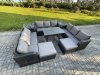Fimous Rattan Garden Furniture Set 11 Seater Patio Outdoor Lounge Sofa Set with 2 Side Tables Rectangular Dining Table 2 Big Footstool Dark Grey Mixed
