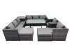 Fimous Outdoor Corner Sofa Chair Dining Table Set Garden Rattan Furniture Set 10 Seater with 2 Big Stools Dark Grey