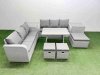 Fimous Patio Dining Table & Chairs Set Rattan High Back Lounge Sofa Set with 3 Seater Sofa 2 Side Tables 3 Stool Light Grey