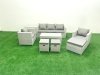 Fimous Rattan Garden Furniture Set 8 Seater Outdoor Garden Sofa Oblong Coffee Table Set with 2 Chairs 3 Stools Side Table Light Grey Mixed