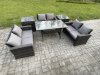 Fimous 6 Seater Wicker PE Rattan Garden Furniture Sets Outdoor Lounge Sofa Set with Oblong Dining Table Double Seat Sofa 2 Side Tables Dark Grey Mixed