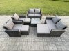 Fimous Outdoor Garden Furniture Sets 8 Pieces Wicker Rattan Furniture Manual Wicker Patio Sofa Patio Conversation Set with 3 Footstools Dark Grey Mixed
