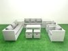Fimous Outdoor Garden Furniture Rattan Sofa Set with 2 Armchairs Oblong Coffee Table 2 Small Footstools 2 Side Tables Light Grey Mixed