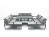 Fimous 11 Seater Garden Sofa Set Aluminium Furniture Rising Dining Tabe Set with Side Table 2 Big Footstools Dark Grey