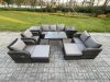 Fimous Outdoor Rattan Garden Furniture Set 9 Seater Patio Lounge Sofa Set with Dining Table 2 Big Footstool 2 Side Tables Dark Grey Mixed