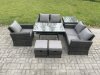 Fimous Wicker PE Rattan Garden Dining Set Outdoor Furniture Sofa with Rectangular Dining Table Love Seat Sofa Side Table 2 Small Footstools Dark Grey Mixed