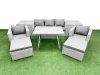 Fimous 9 Pieces Outdoor PE Rattan Sofa Armchair Set Patio Garden Furniture Sets with Cushions 2 Side Tables 2 Big Stools Light Grey
