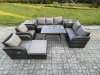 Fimous 8 Seater High Back PE Rattan Sofa Set Outdoor Garden Furniture Dining Table Set With Reclining Chair 3 Seater Sofa Love Sofa 2 Side Tables Big Footstool