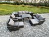 Fimous Outdoor Rattan Garden Furniture Set 10 Seater Patio Lounge Sofa Set with Dining Table 3 Footstools 2 Side Tables Dark Grey Mixed