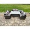 Fimous Outdoor Rattan Furniture Garden Dining Set Height Adjustable Rising lifting Table With 3 PC Love Sofa Side Table