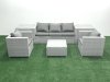 Fimous 5 Seater Rattan Garden Furniture Set with 3 Seater Sofa 2 Chair Square Coffee Table 2 Side Tables Light Grey Mixed