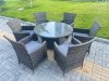 Fimous 7-Piece PE Rattan Garden Furniture 6 Seater Garden Big Round Table and Chairs for Patio Dark Grey Mixed