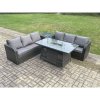 Fimous Rattan Garden Furniture Set with Fire Pit Table 4 Pieces Outdoor Patio Lounge Sofa Set Dark Grey Mixed